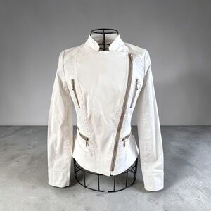White House Black Market "Coated Dynamo Moto" blazer in white, size 00, NWT